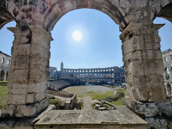 Croatia Pula Ruins Best Preserved Roman Amphitheatre Built First Century — Stock Photo, Image