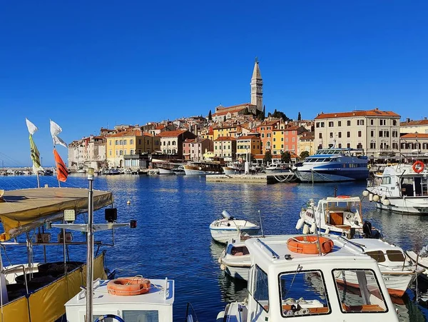 Blick Vom Hafen Auf Die Altstadt Von Rovinj Istrien Kroatien — Stockfoto