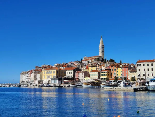 Vista Panorâmica Cidade Velha Rovinj Partir Porto Istria Peninsula Croácia — Fotografia de Stock