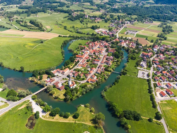 Kostanjevica Krki Medieval Town Surrounded Krka River Slovenia Europe Aerial — Foto de Stock
