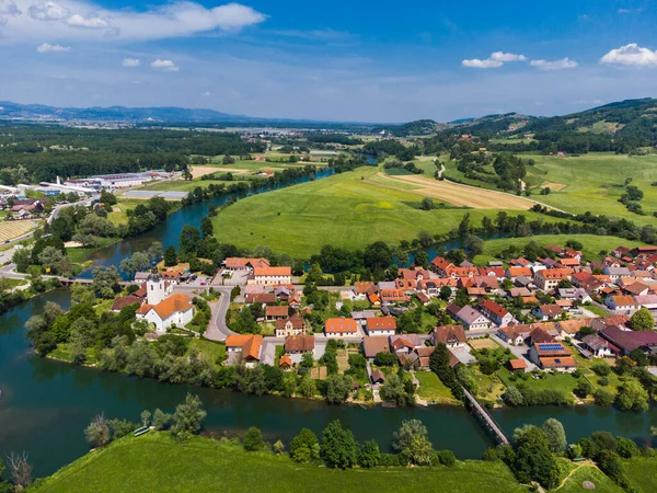 Kostanjevica Krki Medieval Town Surrounded Krka River Slovenia Europe Aerial — Foto de Stock