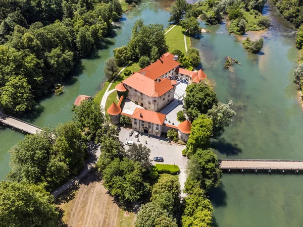 Romantic Otocec Castle Krka River Slovenia Drone View — Stockfoto