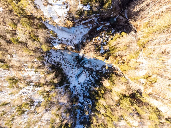 Aerial View Pericnik Slap Pericnik Waterfall Winter Time Triglav National — Fotografia de Stock