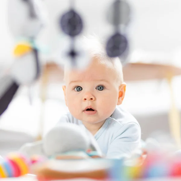 Cute Baby Boy Playing Hanging Toys Arch Mat Home Baby — Stock Photo, Image
