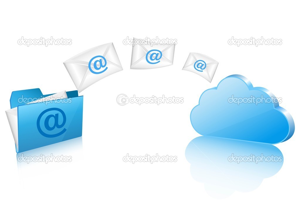 Vector cloud computing concept. cloud synchronizing email with client folder