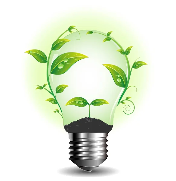 Vector light bulb with green plant — Stock Vector