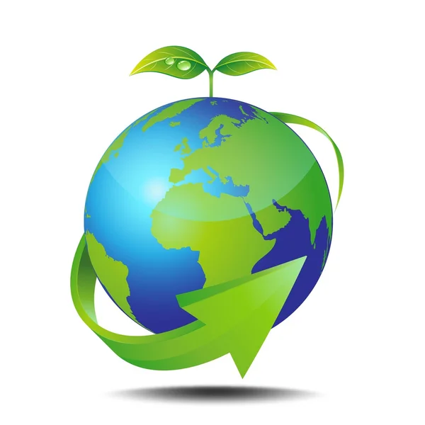 Vektor bumi dan tanaman hijau. konsep ekologi - Stok Vektor