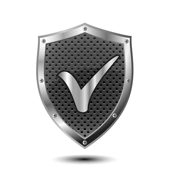 Vetor escudo de metal protegido com marca de verificação — Vetor de Stock