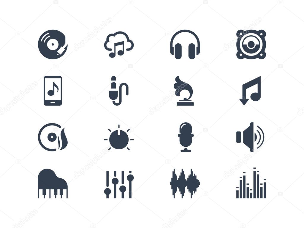 Music icons on white background