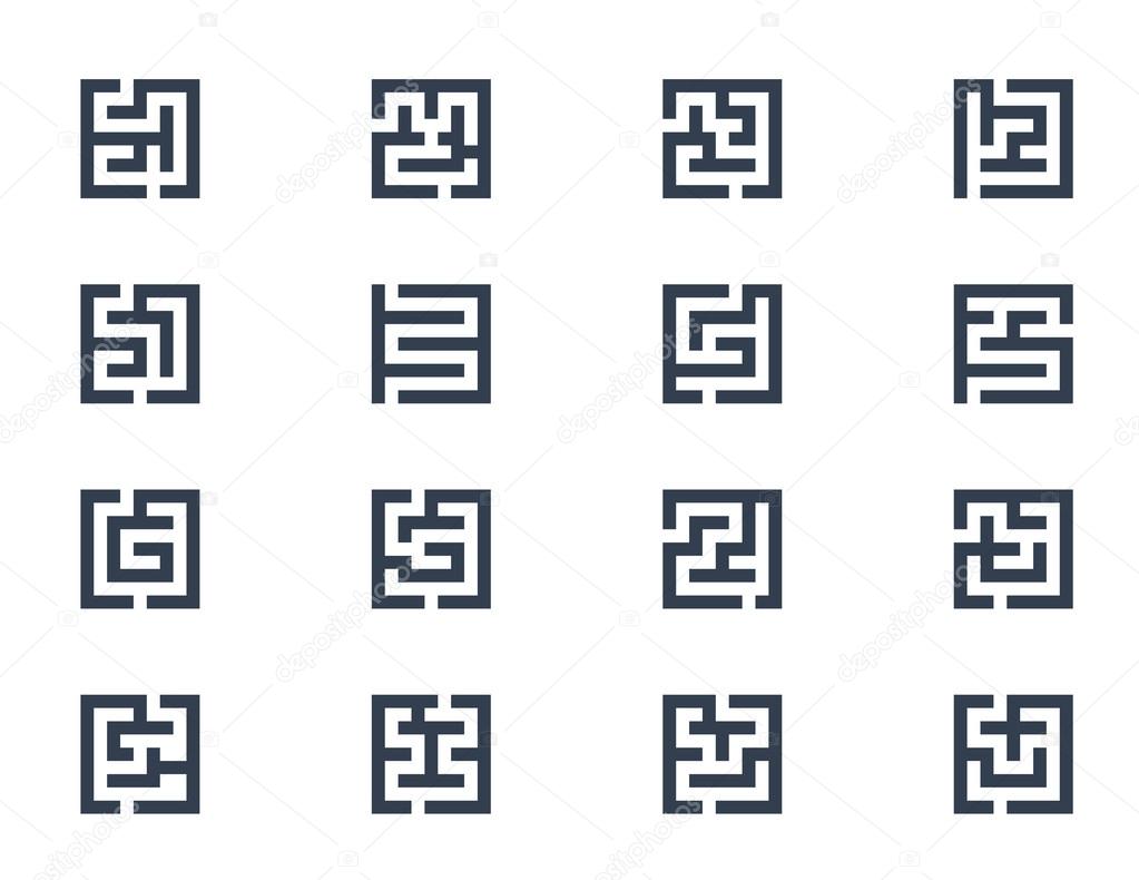 Abstract maze symbols on white background
