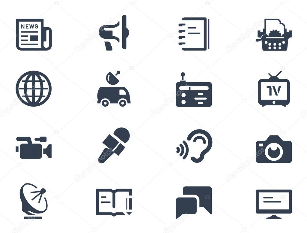 Journalism and press icons on white background