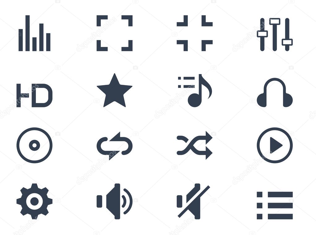 Media player icons on white background