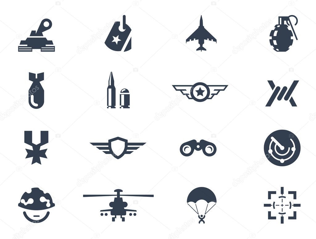 Military and war icons on white background