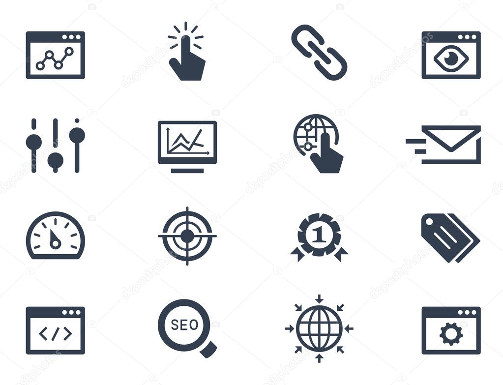 SEO and optimization icons on white background