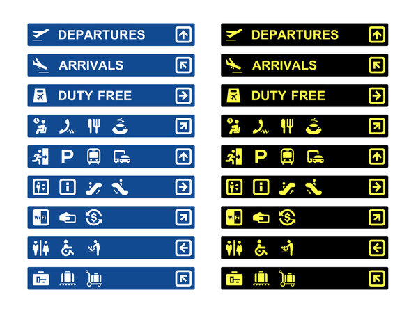 Airport terminal banners and symbols
