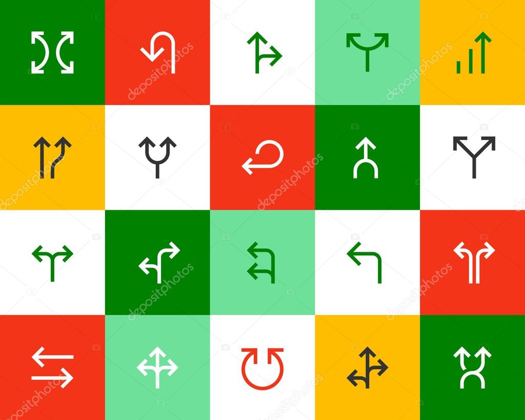 Arrows and directional signs. Flat icons set