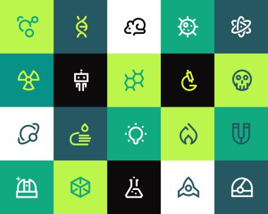 Science icons set. Flat clipart