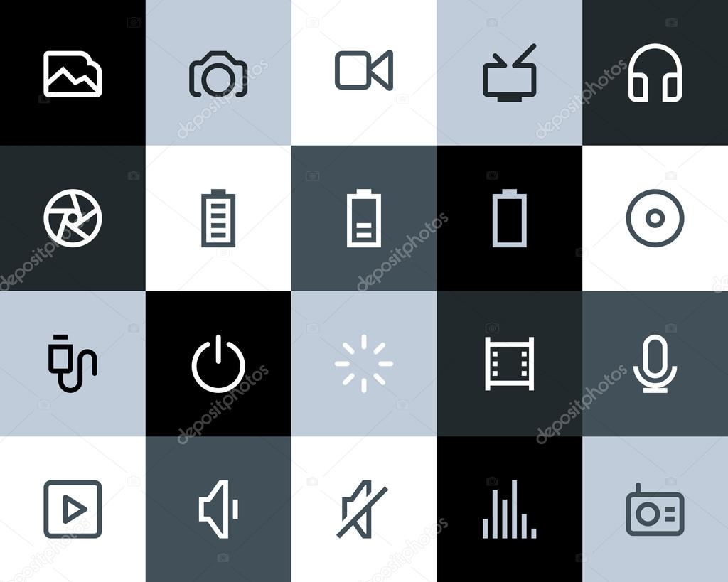 Multimedia icons. Flat