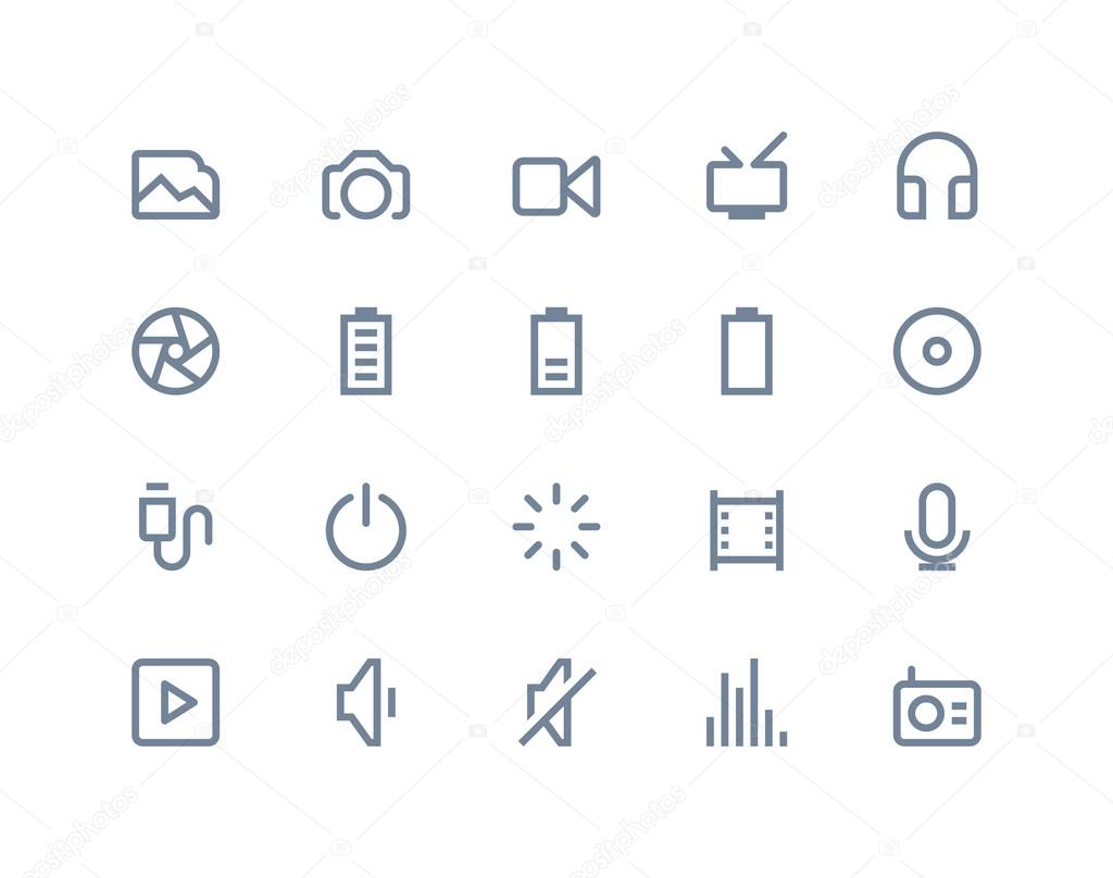 Multimedia icons set. Line series