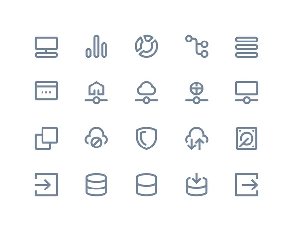 Hébergement et icônes de réseau sans fil. Série de lignes — Image vectorielle