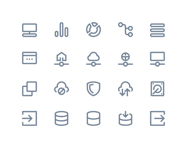 Значки хостинга и беспроводной сети. Серия Line
