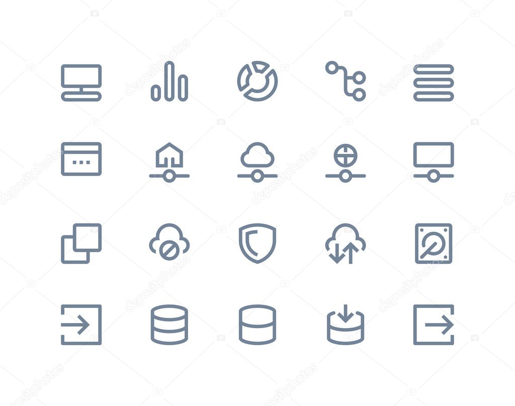 Hosting and wireless network icons. Line series