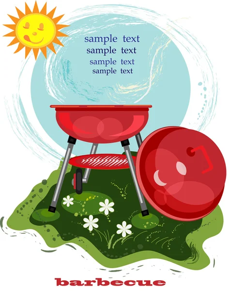 烧烤背景与红色火盆和有趣的太阳 免版税图库照片
