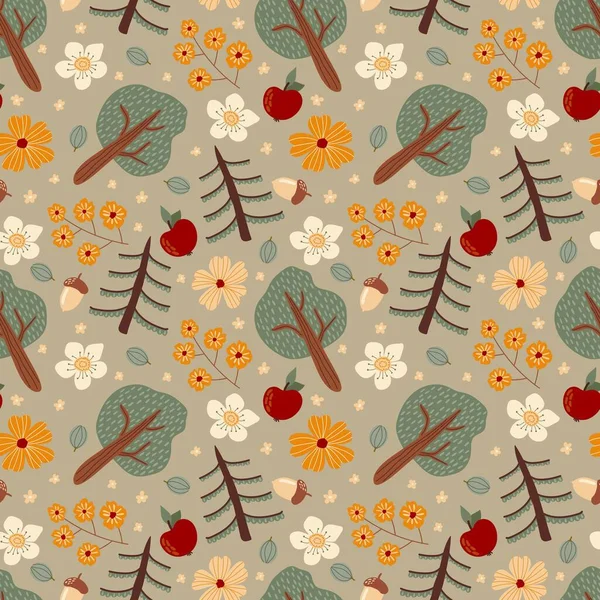 Бесшовный Рисунок Лесными Элементами Дизайн Ткани Текстиля Обоев Упаковки — стоковый вектор