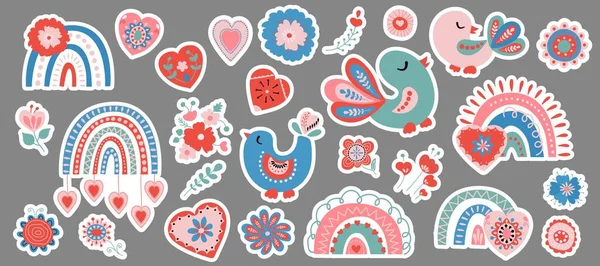 Adesivo San Valentino Colorato Carino Set Stile Disegnato Vettore — Vettoriale Stock