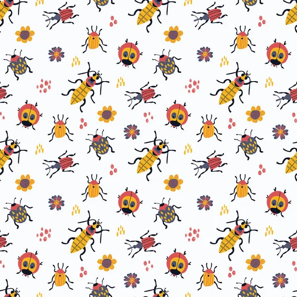 Nahtloses Muster Mit Niedlichen Handgezeichneten Käfern Design Für Stoff Textilien — Stockvektor