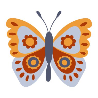 Beyaz, izole bir arka planda sevimli bir kelebek. Çizim stili. Vektör illüstrasyonu.