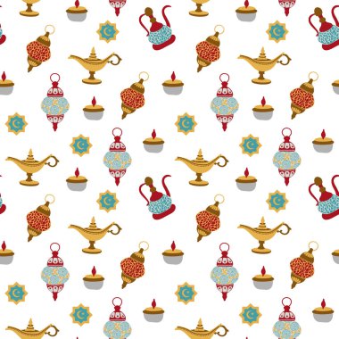 Ramazan Kareem için kusursuz desen. Çizim stili. Kumaş, tekstil, duvar kağıdı, ambalaj için tasarım.
