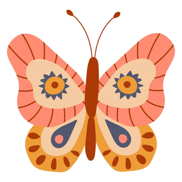 Netter Schmetterling Auf Weißem Isoliertem Hintergrund Gezeichneter Stil Vektorillustration — Stockvektor