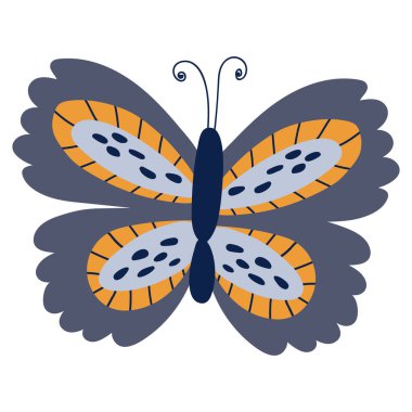 Beyaz, izole bir arka planda sevimli bir kelebek. Çizim stili. Vektör illüstrasyonu.