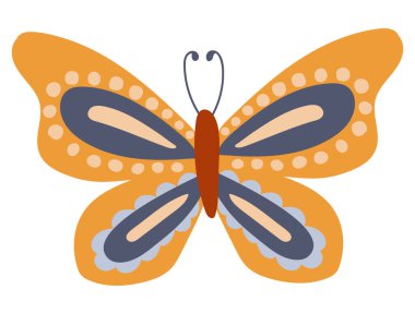 Beyaz, izole bir arka planda sevimli bir kelebek. Çizim stili. Vektör illüstrasyonu.