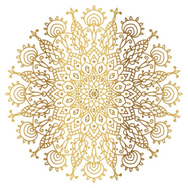 Mandala altın renginde. Altın renginde lüks süsler. Yuvarlak süs, tekrarlayan elementler.