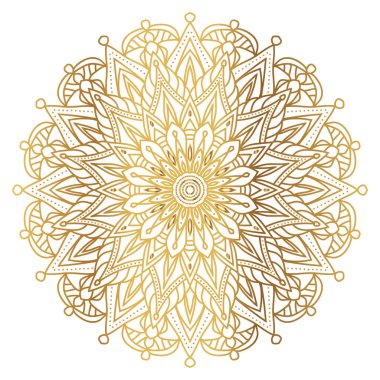 Mandala altın renginde. Altın renginde lüks süsler. Yuvarlak süs, tekrarlayan elementler.