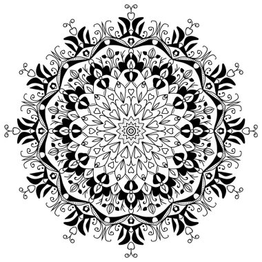 Henna, Mehndi, dövme, dekorasyon için mandala şeklinde dairesel desen. Güzel gevşeme siyah beyaz süs. Boyama kitabı sayfası.