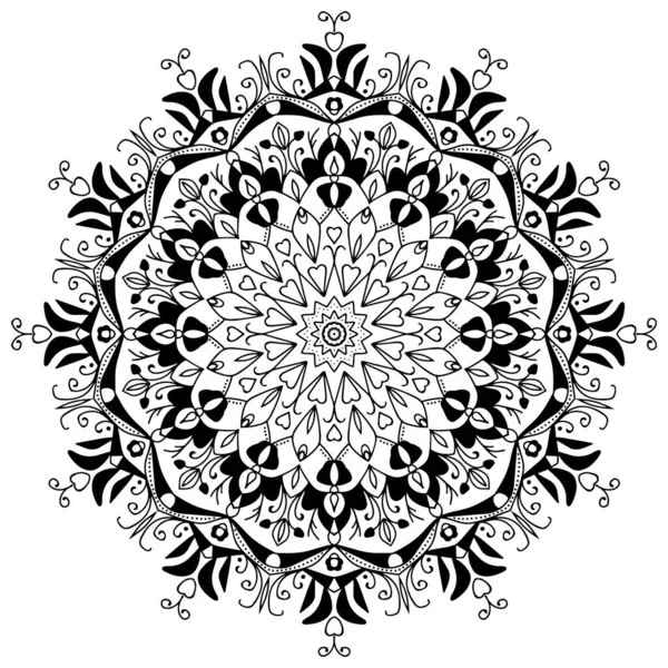 Henna, Mehndi, dövme, dekorasyon için mandala şeklinde dairesel desen. Güzel gevşeme siyah beyaz süs. Boyama kitabı sayfası.
