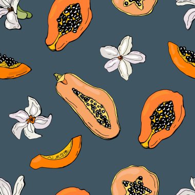 Seamless pattern with papaya. Design for fabric, textile, wallpaper, packaging.