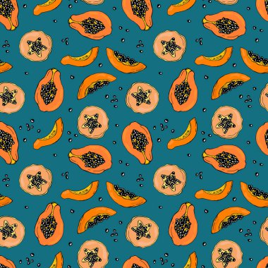 Papaya meyveli kusursuz desen. Kumaş, tekstil, duvar kağıdı, ambalaj için tasarım.