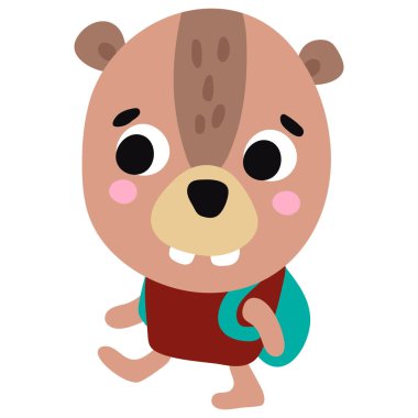 Okula dönelim. Sırt çantalı kunduz. Beyaz arka plan, tecrit. vektör illüstrasyonu.