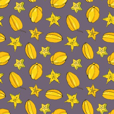 Carambola. Fruit seamless pattern with Carambola. Design for fabric, textile, wallpaper, packaging.