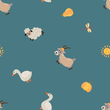 Seamless pattern with farm animals. Design for fabric, textile, wallpaper, packaging.