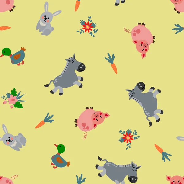 Seamless Pattern Farm Animals Design Fabric Textile Wallpaper Packaging — ストックベクタ