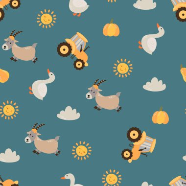 Seamless pattern with farm animals. Design for fabric, textile, wallpaper, packaging.