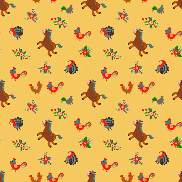 Seamless Pattern Farm Animals Design Fabric Textile Wallpaper Packaging — Vector de stock