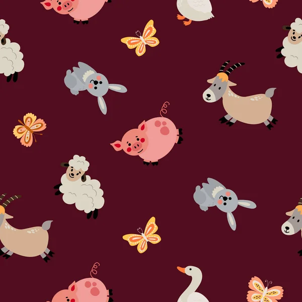 Seamless Pattern Farm Animals Design Fabric Textile Wallpaper Packaging — Vector de stock
