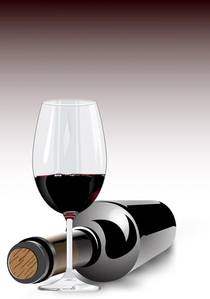 Червоне вино в склянці і пляшці — стоковий вектор