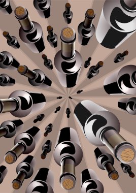 Wine bottles in an overhead converging pattern clipart
